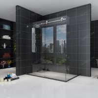 Frameless  Sliding Shower Door Clear Glass Brushed Nickel Finish 2 Way Sliding Bathroom Showers